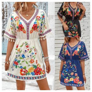 Bohemian Retro Ethnic Print Temperament Waist-controlled Slimming And…