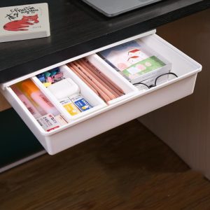 Under Desk Invisible Transparent Drawer Storage Box Desktop Stationery…