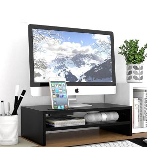 Black Wooden Double Storage Monitor Riser
