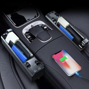 Car Organizer With Charger Cable Car Seat Gap Storage Box With Cable