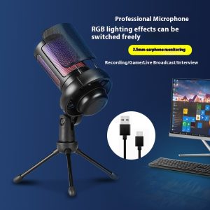 USB Colorful Computer Microphone Singing Recording Noise Reduction RGB…