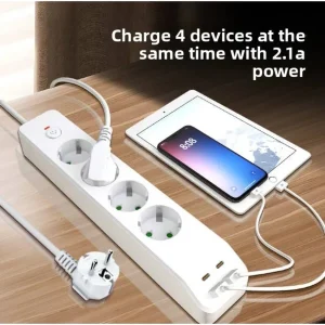 4-Way Power Strip With 2 USB-A And 2 USB-C Ports, Surge Protected Outlet…