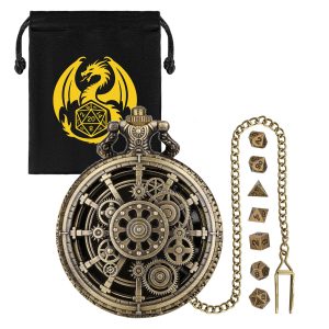 Steampunk Punk Gear Dice Set – Antique Metal Finish With Intricate Gear…