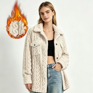 Women’s Loose-fit Cable-knit Jacquard Coral Fleece Jacket
