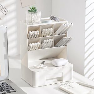 Obliquely Inserted Pen Holder Desktop Clutter Desk Storage Box