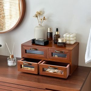 Desktop Monitor Riser With A Vintage Solid Wood Organizer Box