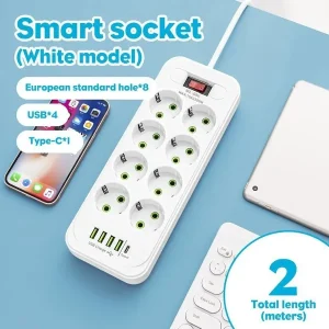 EU 8-Way Power Strip With 4 USB Ports, Type-C, Surge Protector With Switch…